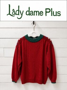 Lady Dame Plus Vintage Red Embroidered Sweater Size XL